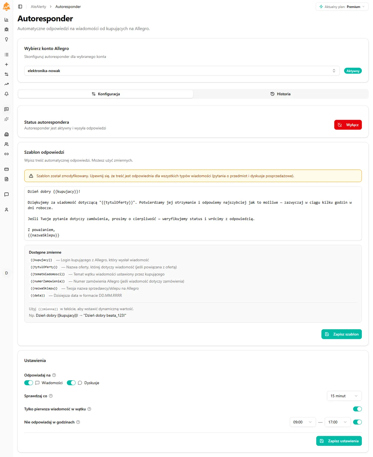 Konfiguracja autorespondera AleAlerty